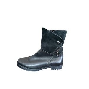 Fabianelli Women’s Leather Boots Black Faux Shearling Booties Size‎ 39 (US 8)